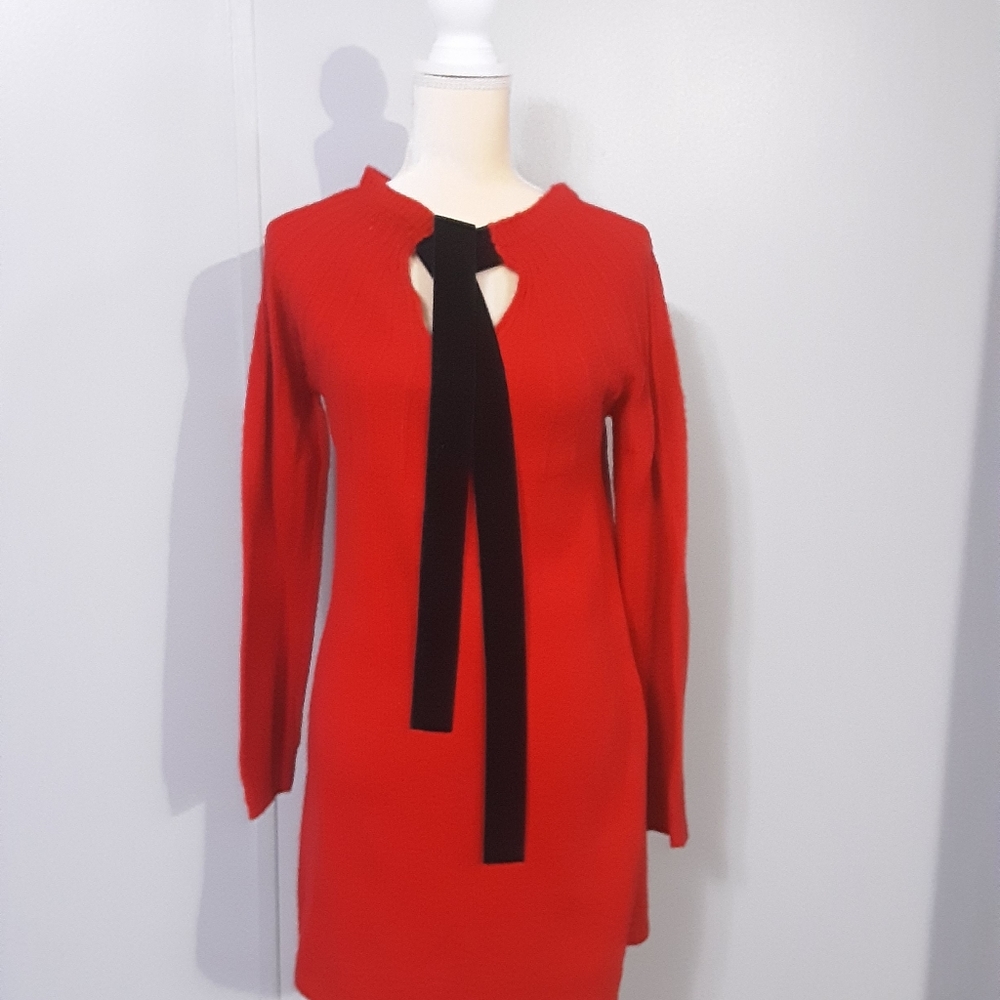 Francesca's #384 Women's Red Sweater Dress Size XXS NWT Round Neck Drawstring